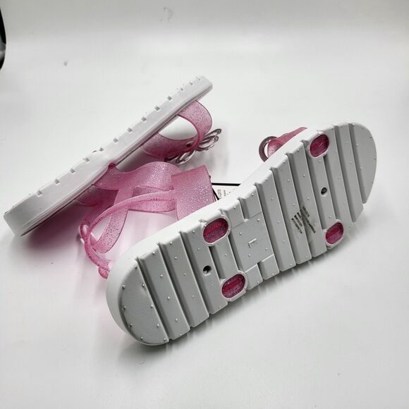 BEBE GIRLS NWT  pink fuchsia & silver size 2/3 press stud jelly sandals - Picture 5 of 6